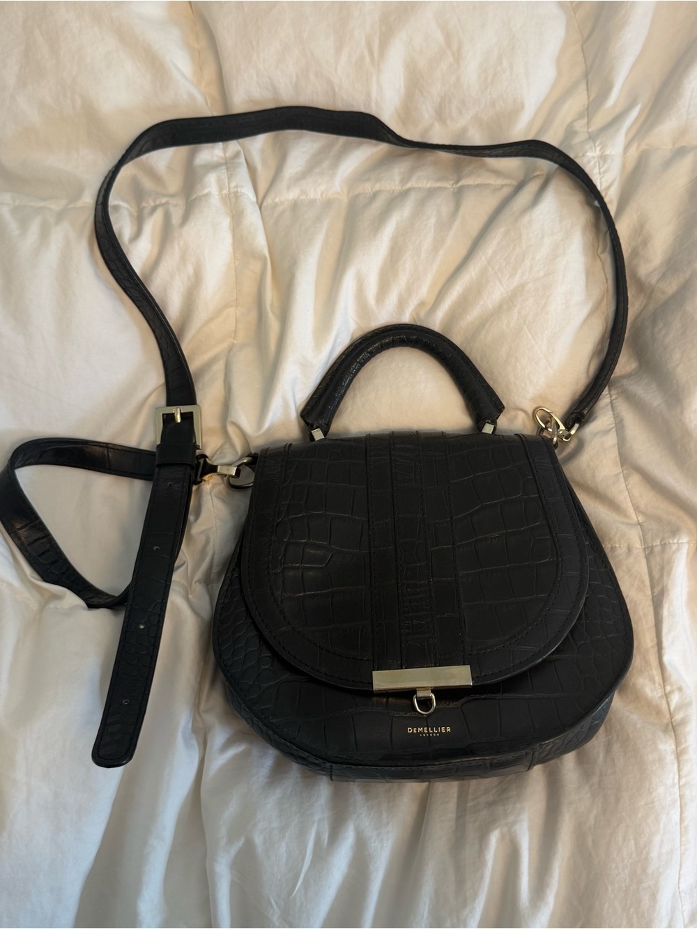 Demellier Black Croc Mini Venice Bag